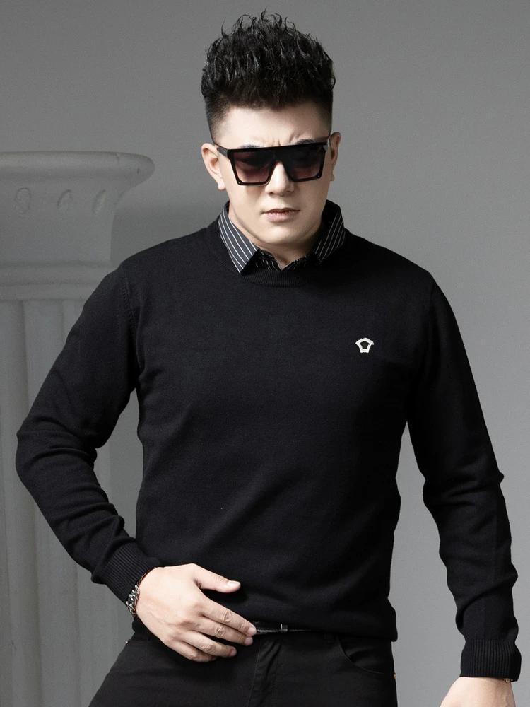 European Style Round Neck Knit Sweater for Men, Faux Two-Piece, 2025 Autumn and Winter New Long-Sleeve Warm Sweater for Men