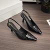 Lakovaná kožená taška hlava sandály dámské 2025 léto nové všestranné tenký podpatek špičaté jednoslovná přezka temperament vysoké podpatky