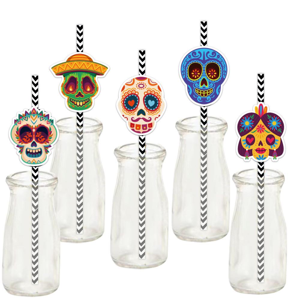 Paper Skeleton Theme Straws For Halloween Party Decorations And Drink Supplies