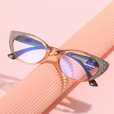 Shiny Rhinestones Cat Eye Anti-Blue Light Reading Glasses Eye Protection Men Women Elegant Comfortable Eyeglasses +100~+400