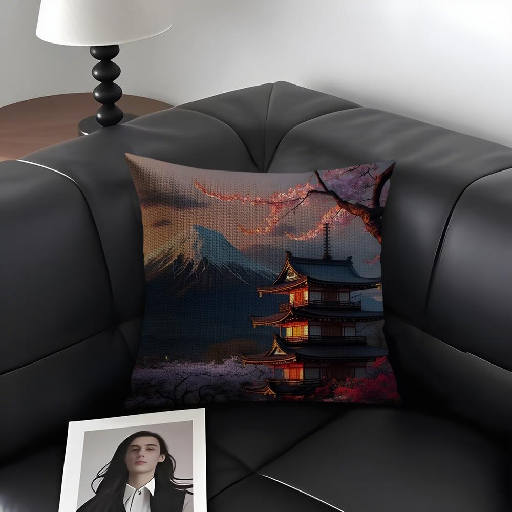 Mount Fuji Fashion Cushion Cover Natural Linen Organic Fabric DoubleSided Printing Sofa Home Decor Gift Pillow Case