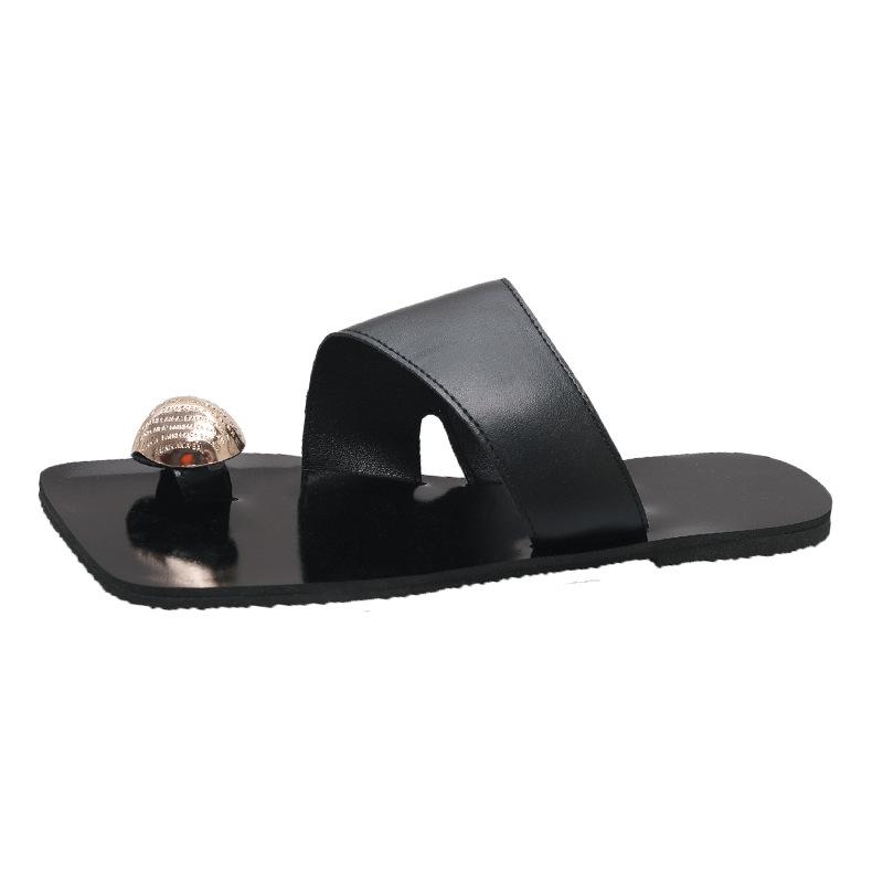 Fashion Women Slippers Summer New Beach Cool Slipper Original Designer Slippers for Women Flip-flops Retro Metal Buckle Pinch Toe Slides