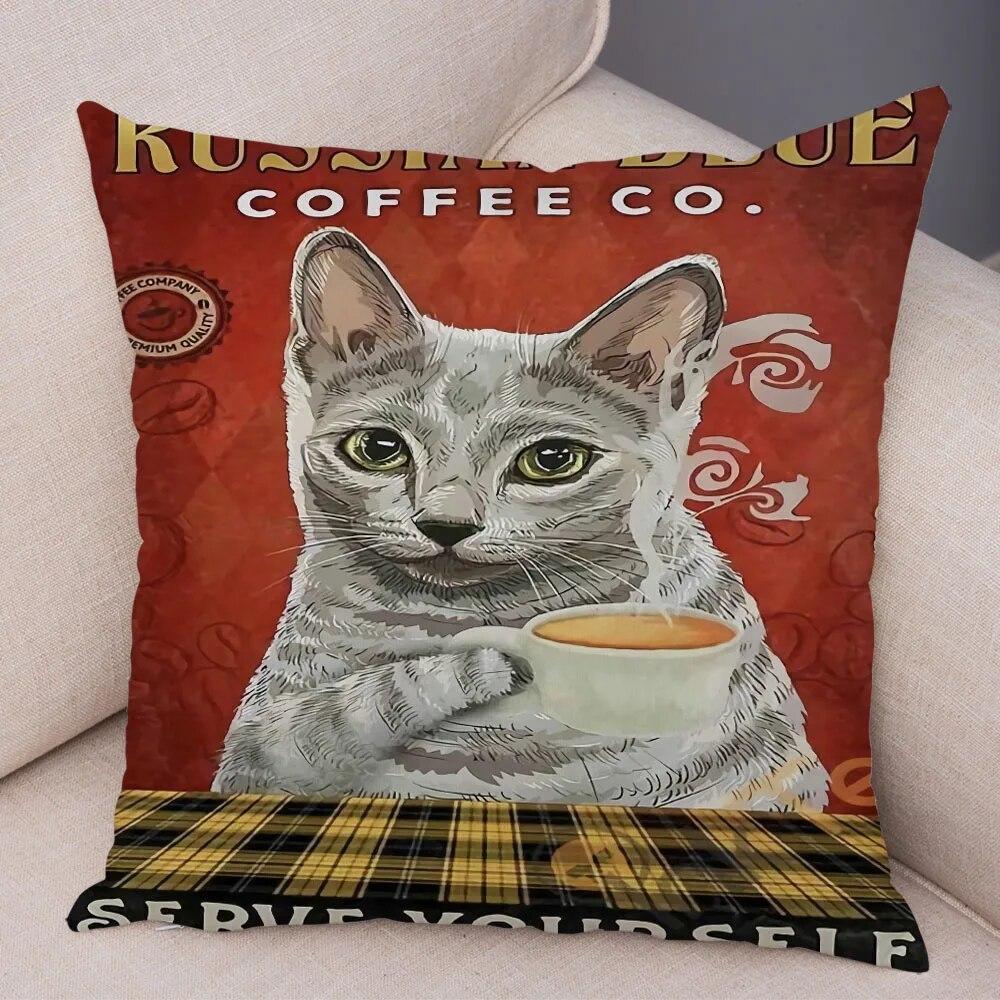 Cute Pet Cartoon Animal Cushion Retro Coffee Cat Pillowcase Decoration Sofa Home Car Pillowcase