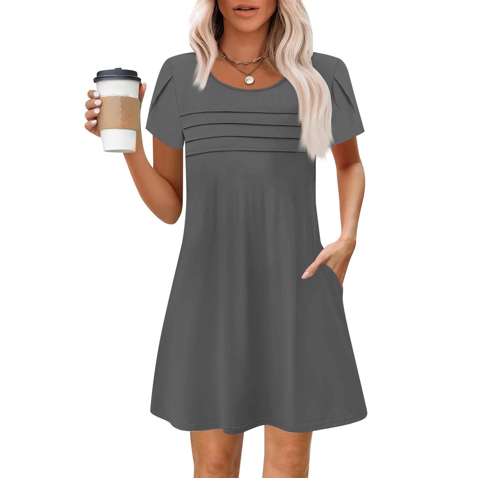 

Женские летние повседневные лепестковые узкие полосатые плиссированные однотонные платья XXL