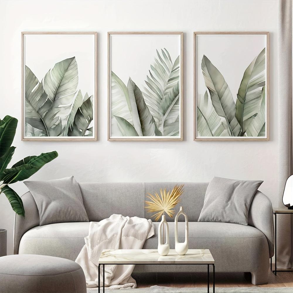 3 pieces of frameless, abstract plant home decoration, modern green plant posters, home decoration, creative ideal home gifts