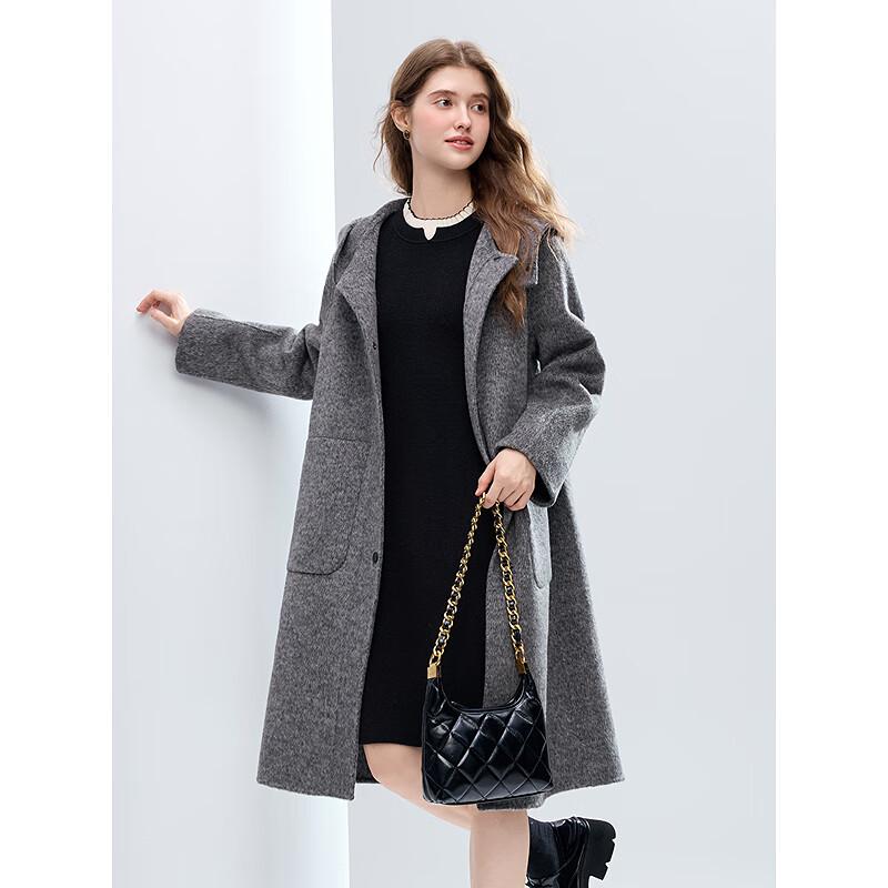 Betu Women's Elegant Hooded Mid-Length Wool Blend Coat