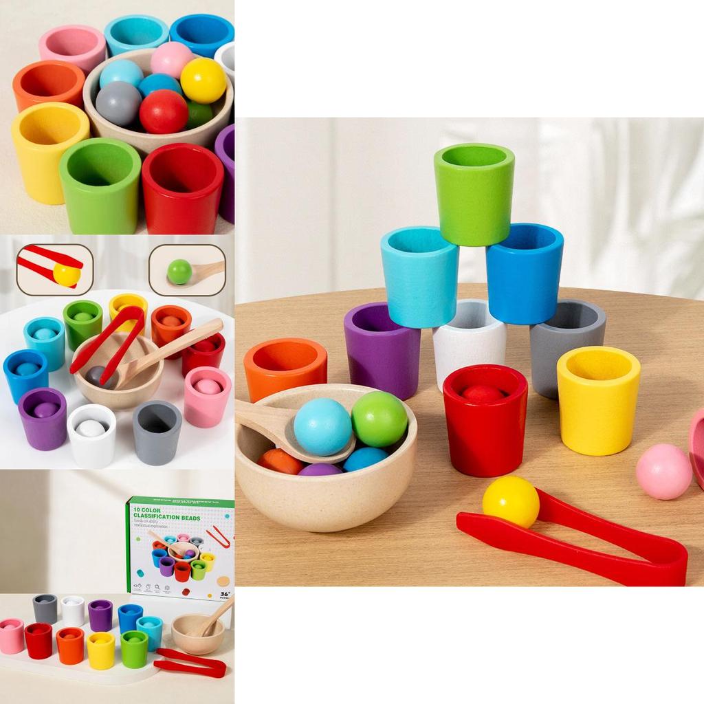 Wooden Montessori Color Sorting Cups Educational Toy For Childrens Cognitive Development