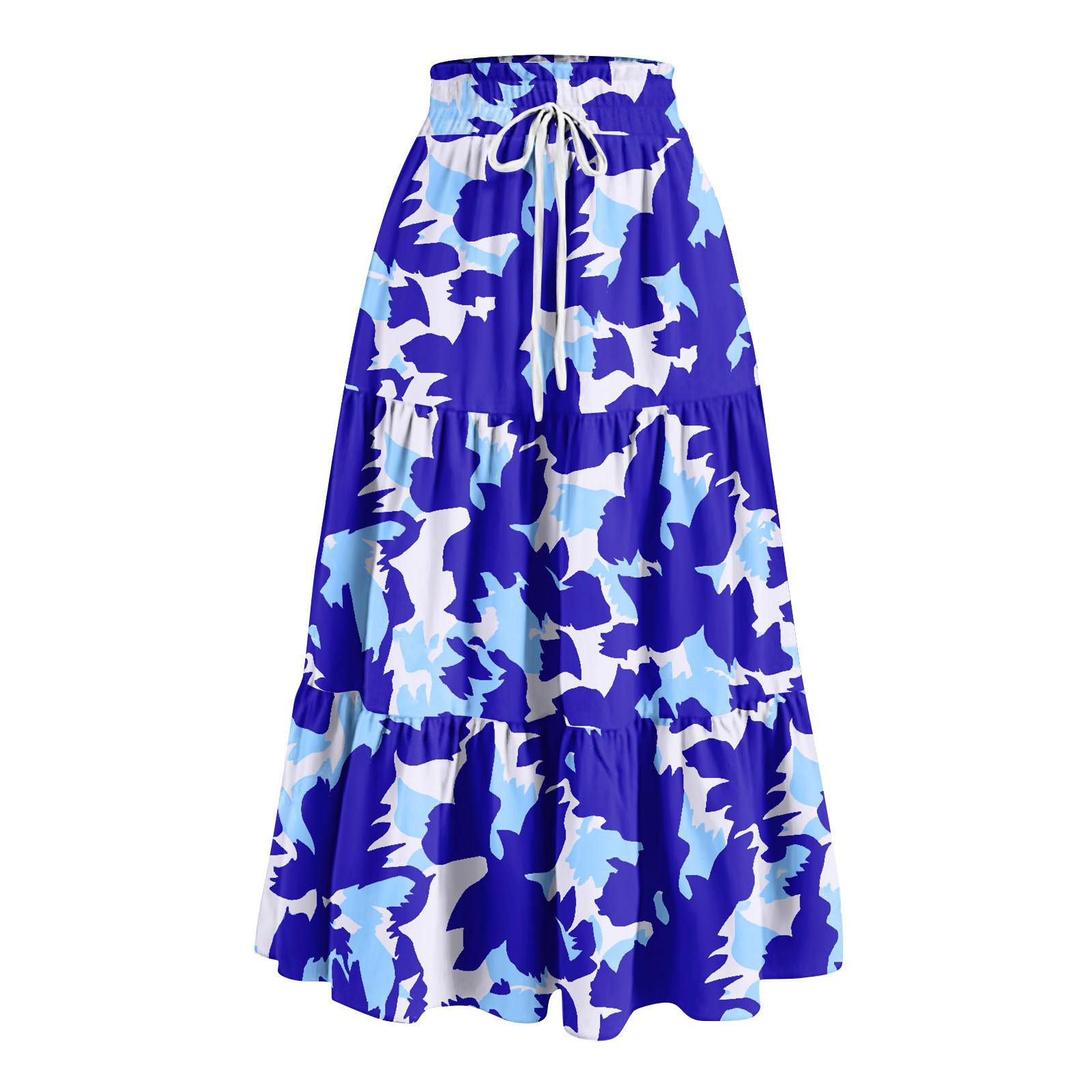 

Женская весенняя повседневная юбка с оборками, однотонная юбка, ретро-юбка с цветочным принтом S синий