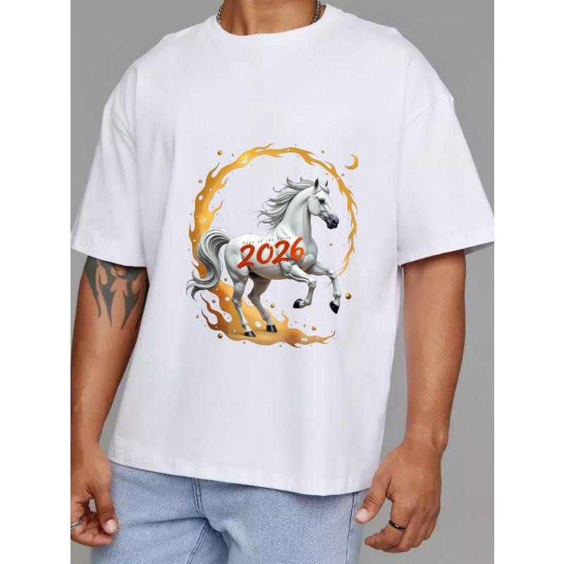 White T Shirt with Horse and 2026 Design for Casual Wear