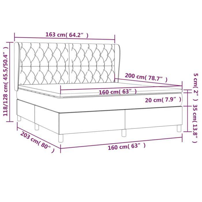 3128774 vidaXL Lit à sommier tapissier avec matelas Gris foncé 160x200cm Tissu