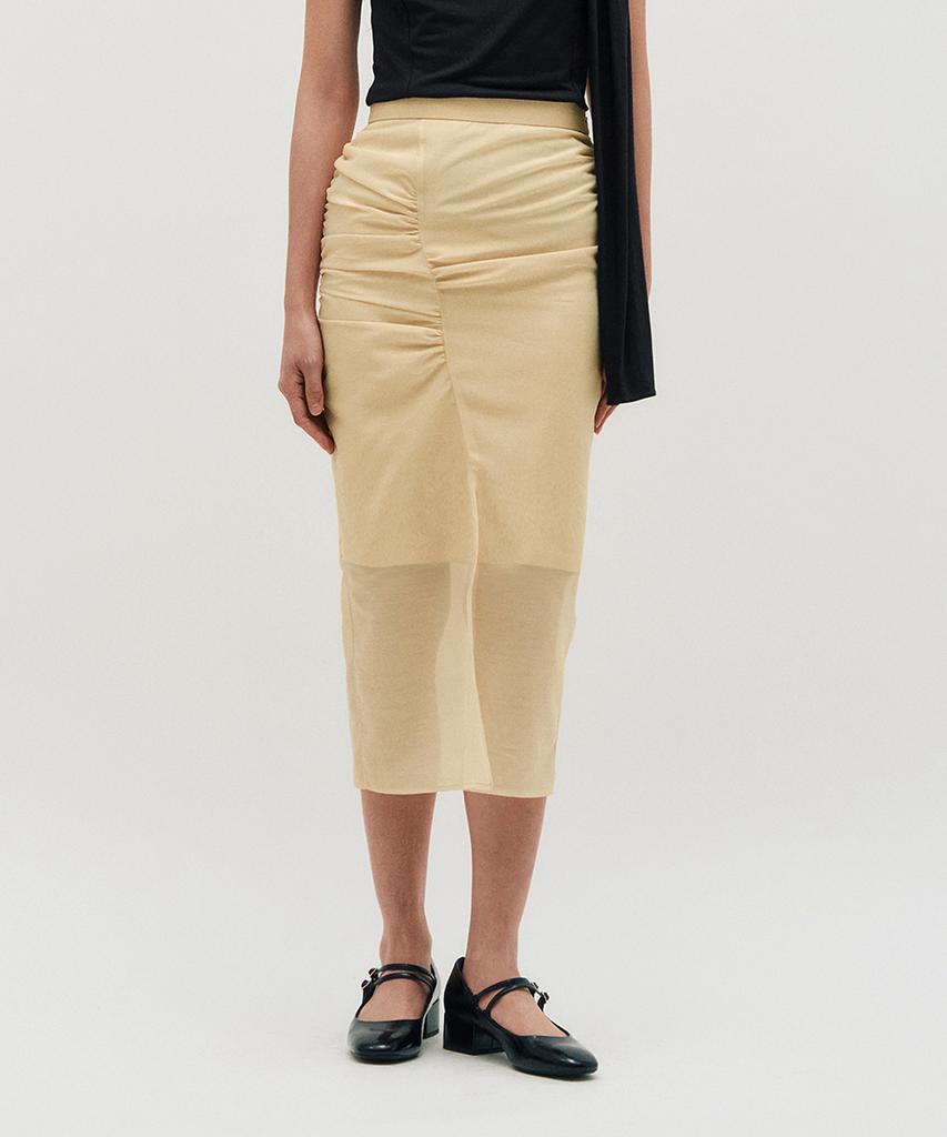 Kimjisu Sheer Shirring Slit Skirt _ Yellow