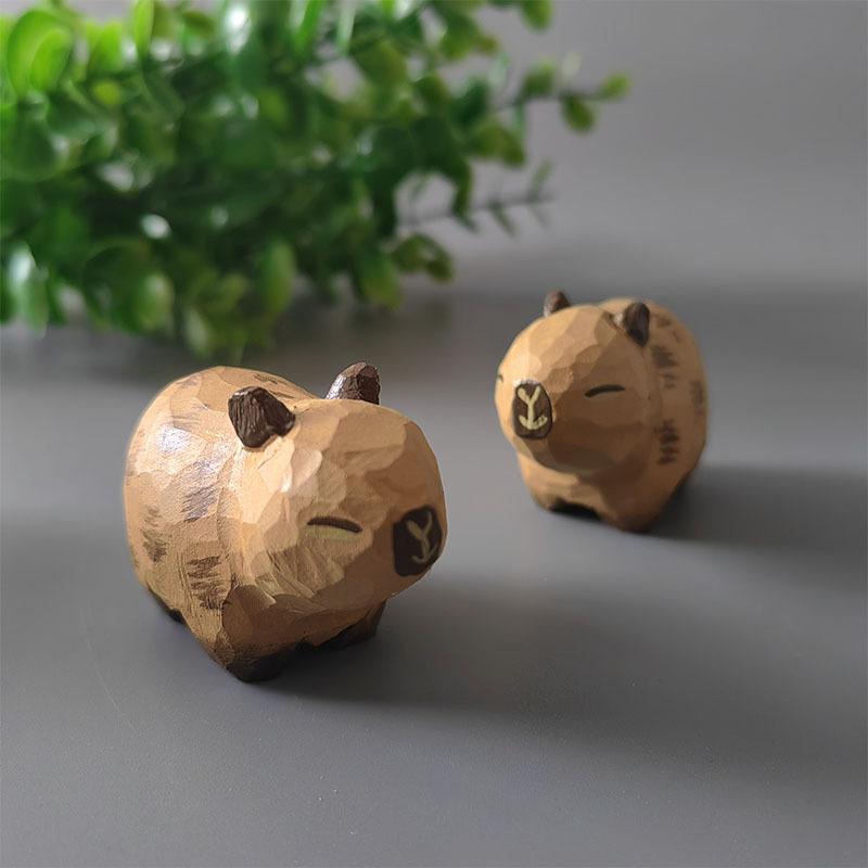 Statuiță Capybara din Lemn Lucrată Manual Sculptură Artistică Clasică Sculptată și Pictată în Lemn Figurină Drăguță Capybara Sculptură în Lemn Decor Acasă