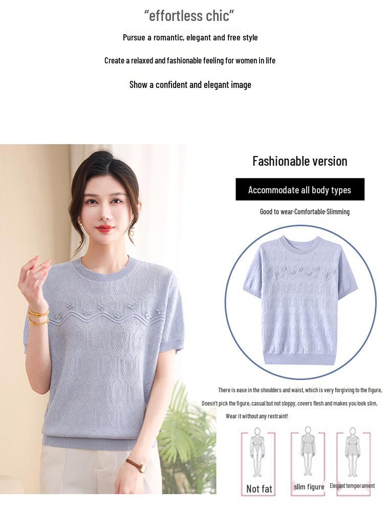 Mom's Autumn 2026 Embroidered Long-Sleeve Knit Top for Middle-Aged and Elderly Women