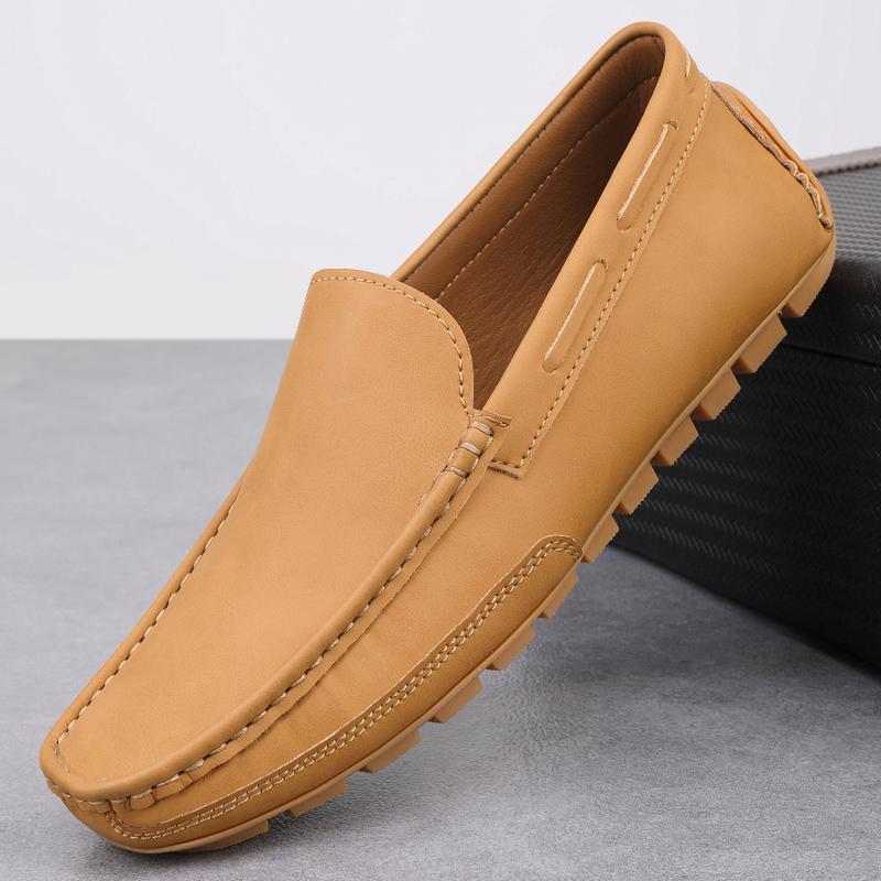

Fashion Quality Handmade Stitched Leather Shoes Anti Slip Flat Bottomed Low Top Loafers Men Comfortable Soft Soled Business Casual Shoes 46 жёлтый