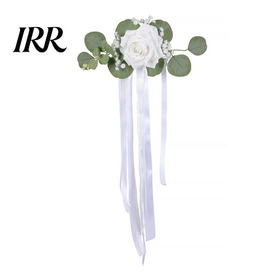 All-in-One Auto Dekoration Hochzeit Türgriff Blume mit Bandbindung und Grünen Blättern, Weiß Künstliche Foto Requisite Dekor Rose Rückspiegel Strauß