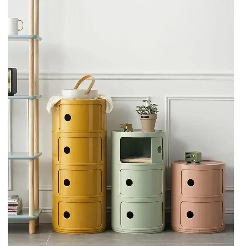 Cabinet Storage Cabinet Bedroom Furniture Modern Simple Plastic New Multi-Layer Bedside Storage Cabinet for Living Room Cylinder