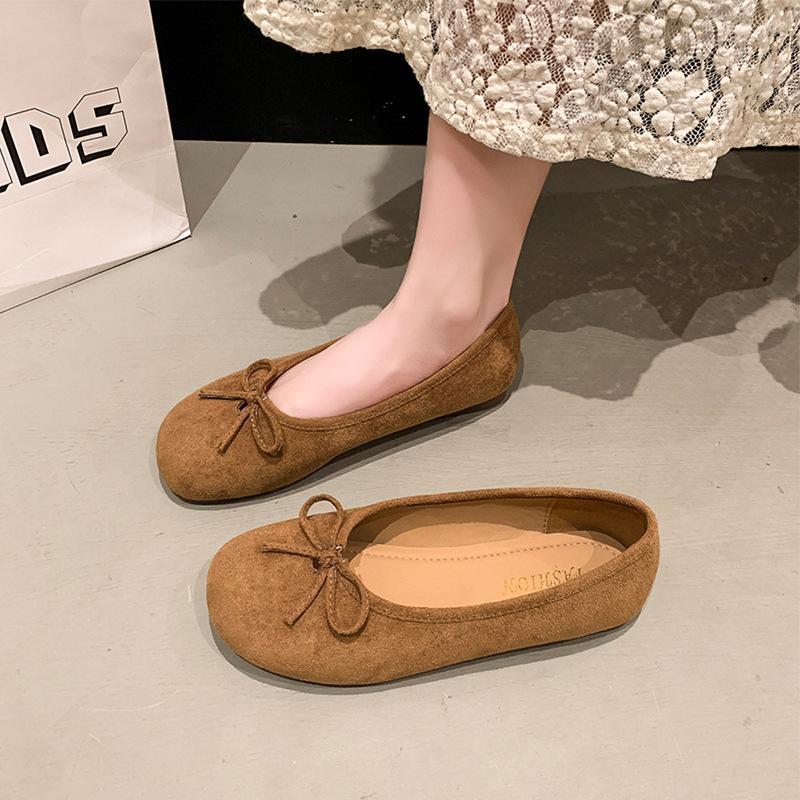 Flat shoes round head candy color suede single shoes 2025 early spring ballet shoes temperament evening shoes grandma shoes