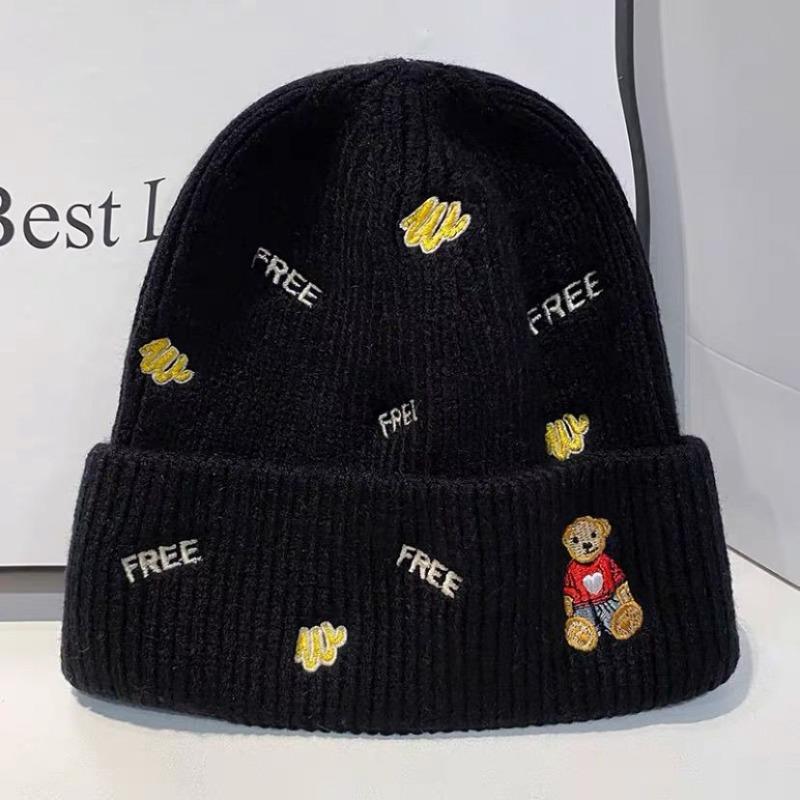 Wool hat cartoon autumn and winter versatile embroidery letter cold hat male cute melon rind parent-child pullover knitted hat