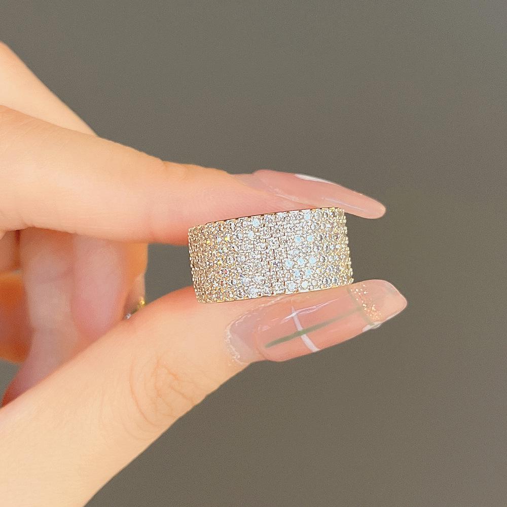 Cao Shi Men's Wide Band Full Diamond Ring - Light Luxury Fashion Wedding Ring