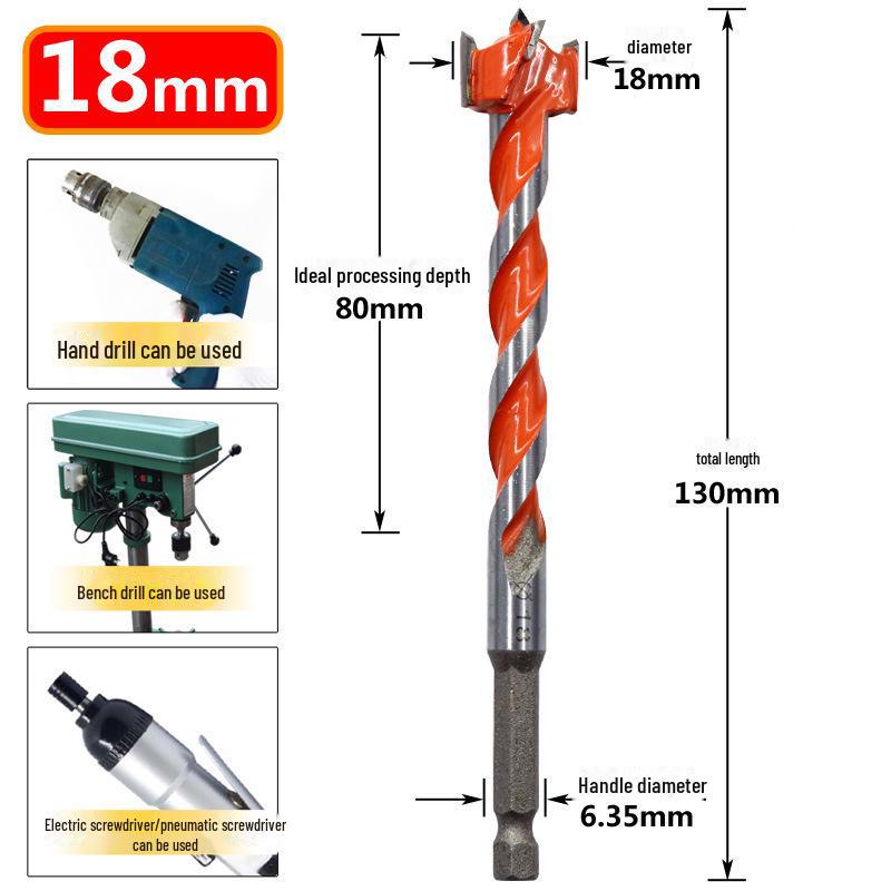 Extended Alloy Thread Drill Bit for Woodworking: Hex Handle, Door Lock, and Plastic Punch
