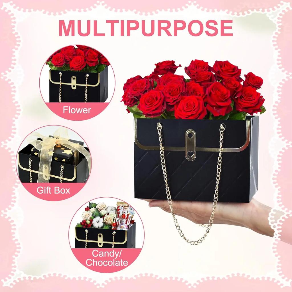 Flower Bags for Bouquets Small Flower Boxes for Arrangements with Metal Chain Cute Purse Paper Gift Box Floral Packing Tote Bags