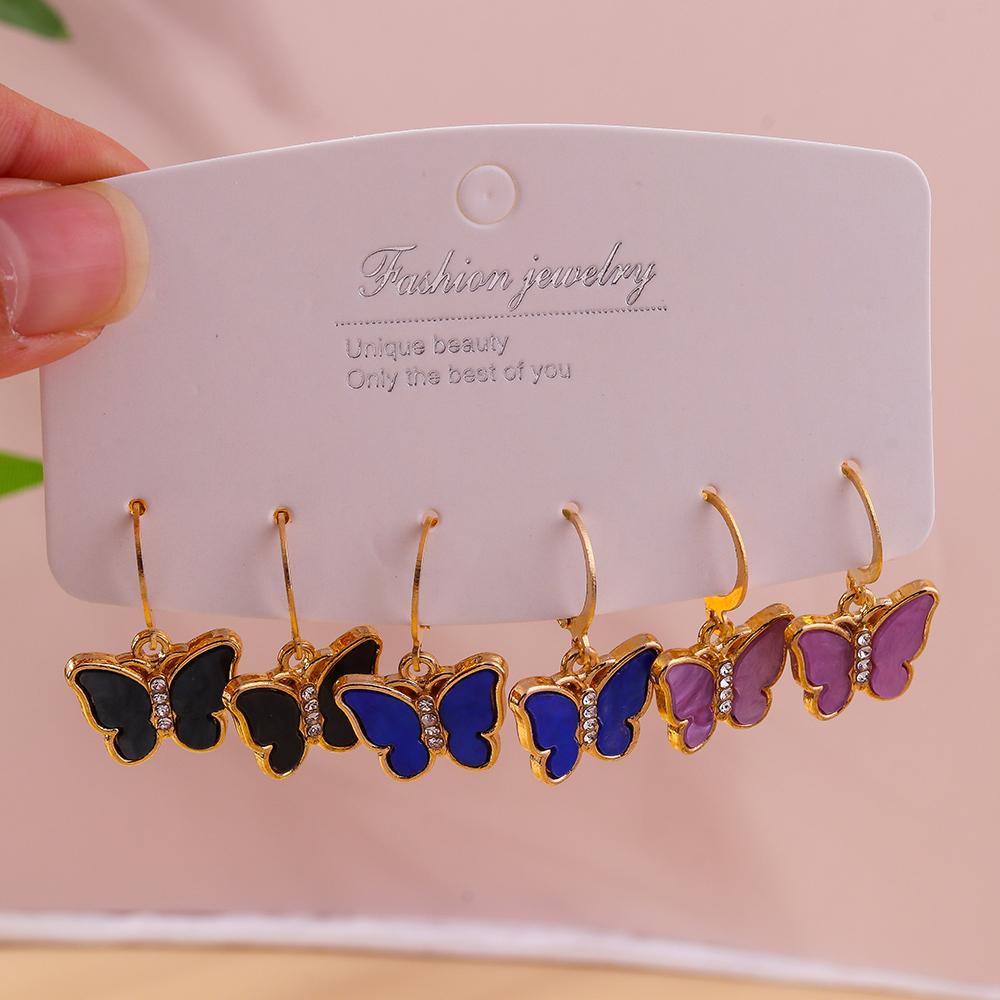 3pairs Cute Butterfly Earrings for Women Girls Dangle Earrings Party Jewelry Gifts