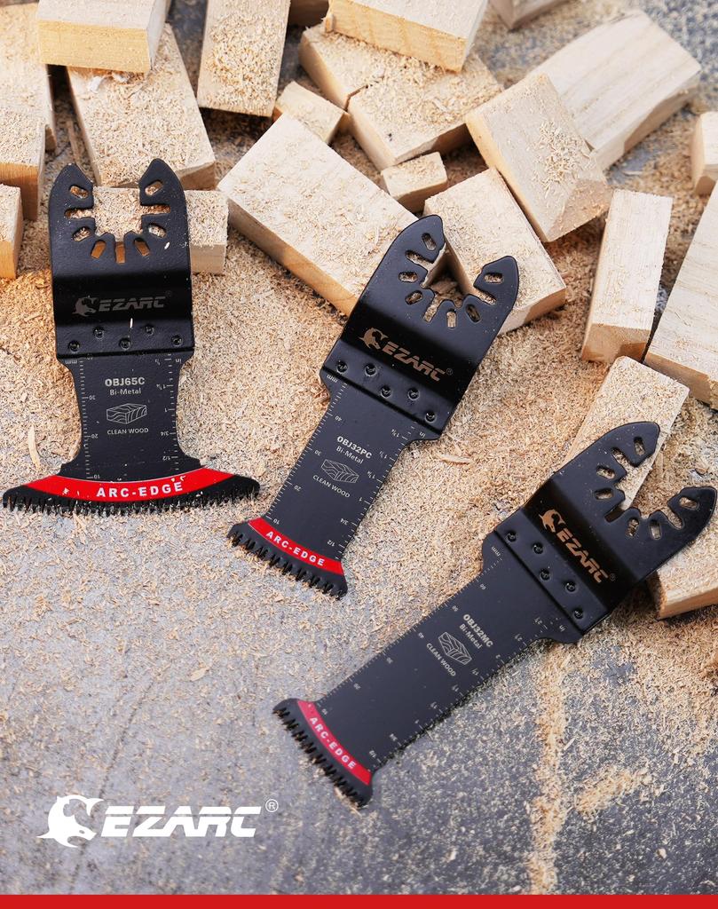 EZARC Tip Replacement 65mm Blade for with Precision Pack of 3 Bow-Shaped Multi-Tool Blades, Width, Bimetal, Woodworking, Hardwood, Adapter, Stable,