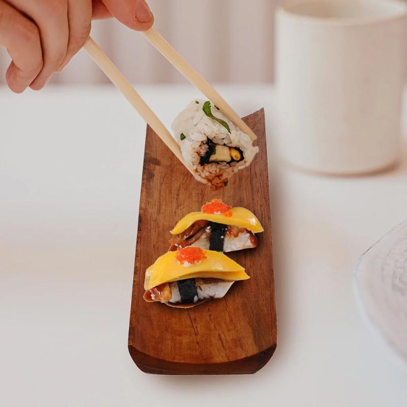 2PCS Sushi Plate Tray Serving Plates Wooden Platter Dish Set Sashimi Japanese Display Boat Wood Dessert Food Appetizer Board