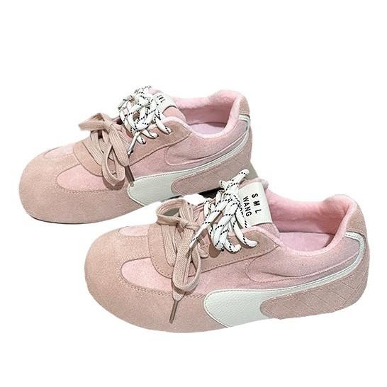 Lightweight soft sole~ velvet ugly cute German training shoes women's 2025 winter new two-color shoelaces casual Forrest Gump shoes