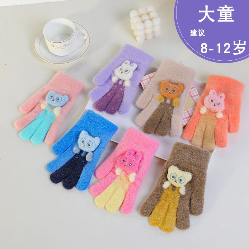 Cute children's five-finger gloves to keep girls warm in winter, babies 2-12 years old, all-finger knitted boys, children, and girls