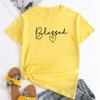 Summer Round Neck Letter Blessed Printed Top Fashionable Casual Short Sleeved Women's Pure Cotton T-shirts