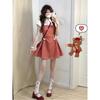 Collegiate Style Fake Two-piece Plaid Suspender Dress for Women Summer New Casual Small A-line Skirt