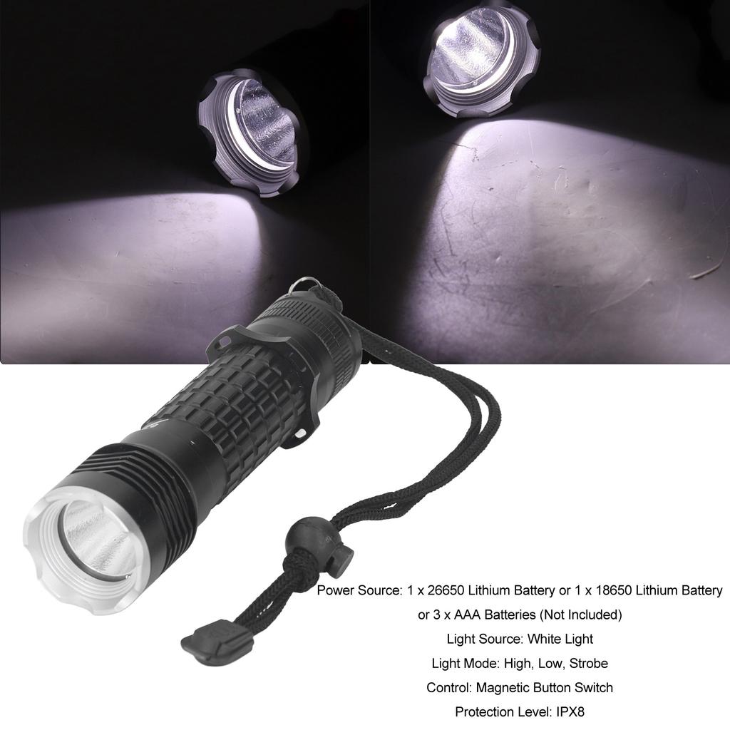Scuba Diving Flashlight IPX8 Waterproof Super Bright Dive Light LED Underwater Flashlight for Under Water Deep Sea Cave