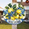 Vintage Lemon Floral Welcome Sign Rustic Aluminum Metal Wall Decor Indoor Outdoor