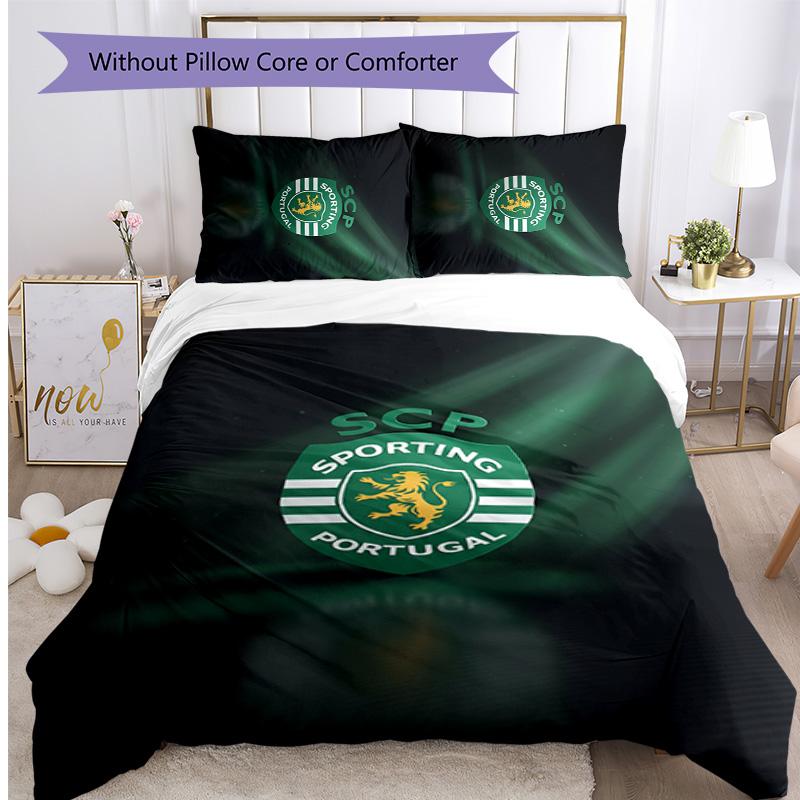 Set Biancheria da Letto 3 Pezzi Stampato FC Sporting CP Traspirante Copripiumino con Federe Biancheria da Letto Decorativa per Camera da Letto Casa