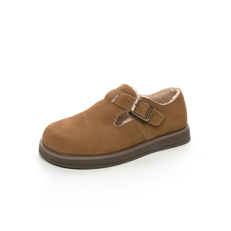 Buckle Women's Velvet Warm Cotton Shoes Autumn and Winter New Leather Casual Flat Cute