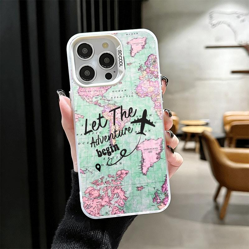 Travel Map Artistic Pattern Shockproof Phone Case for iPhone 17 Air 16 16E 15 Pro Max 14 Plus 13 Mini 12 Back Cover Anti Fall Fu