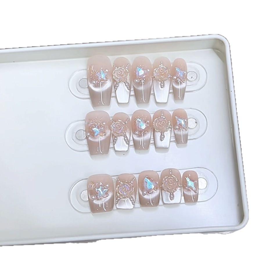 Hand-woven Armored Tea Tale Pure Desire High-end French Cat Eye Aurora Camellia Manicure Patch