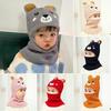 Kinder Strickmütze Niedliche Bärenohren Einteilige Mütze ohne Krempe Winddichte Kopfbedeckung Baby Jungen Mädchen Winter Nackenwärmer Beanie Mütze für Ausflüge