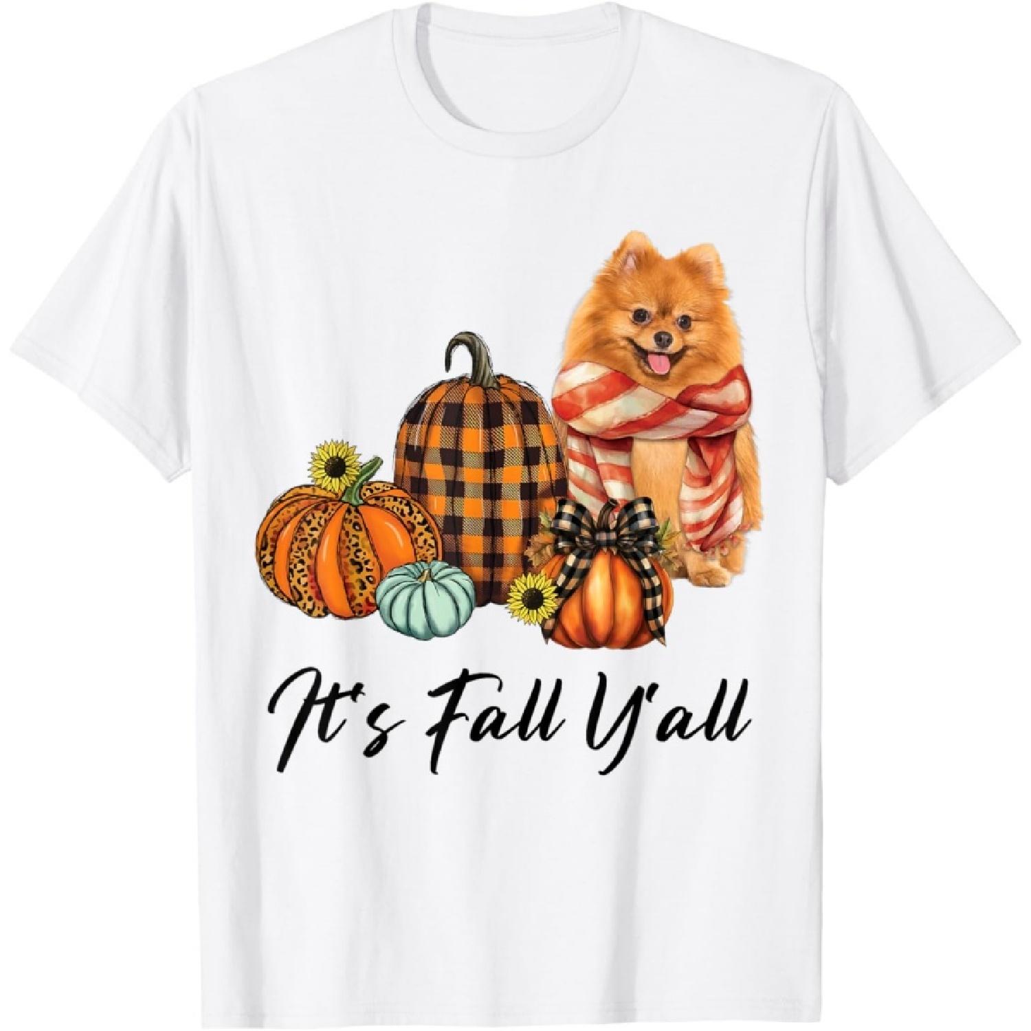 It s Fall Y all Pomeranian Dog Leopard Coquette Bow Pumpkin Men Women Kids T-Shirt S