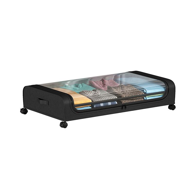 Curved Underbed Storage Box With Wheels Clear Dustproof Fabric Cover For Clothes Shoes Home Bedroom Space Saving Organizer