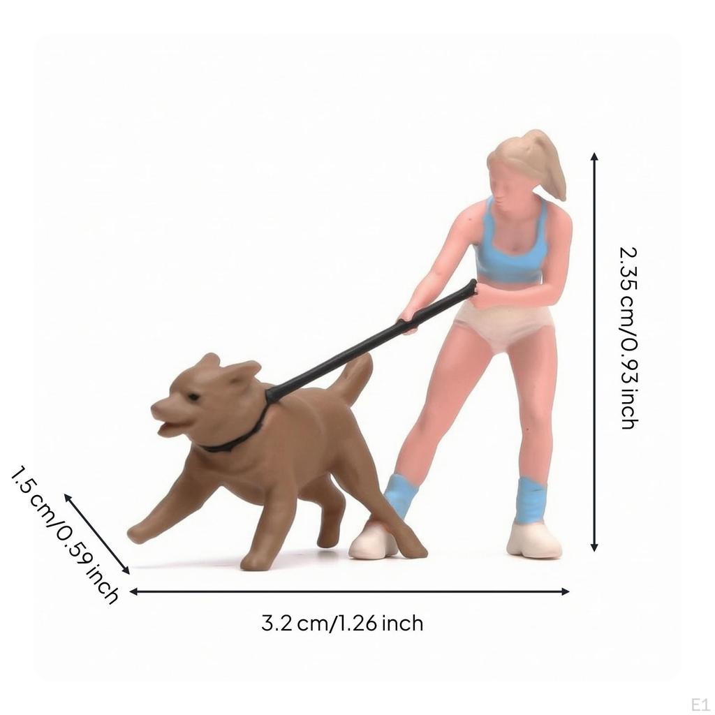 Woman Walking Dog Model 1/64 Scale Resin Decorative for Collectors
