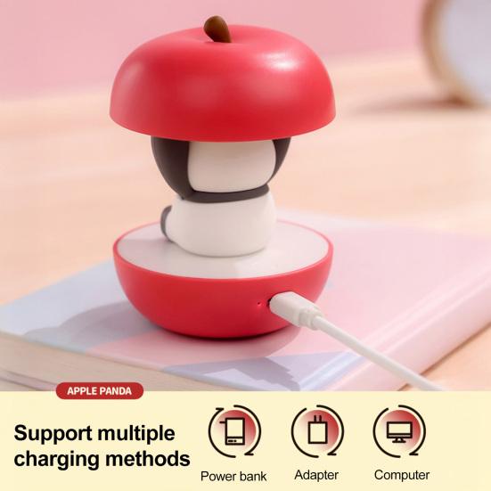 Apples Panda Night Light USB Rechargeable LED Bedside Lamp Ambient Light Christmas Festival Cute Mood