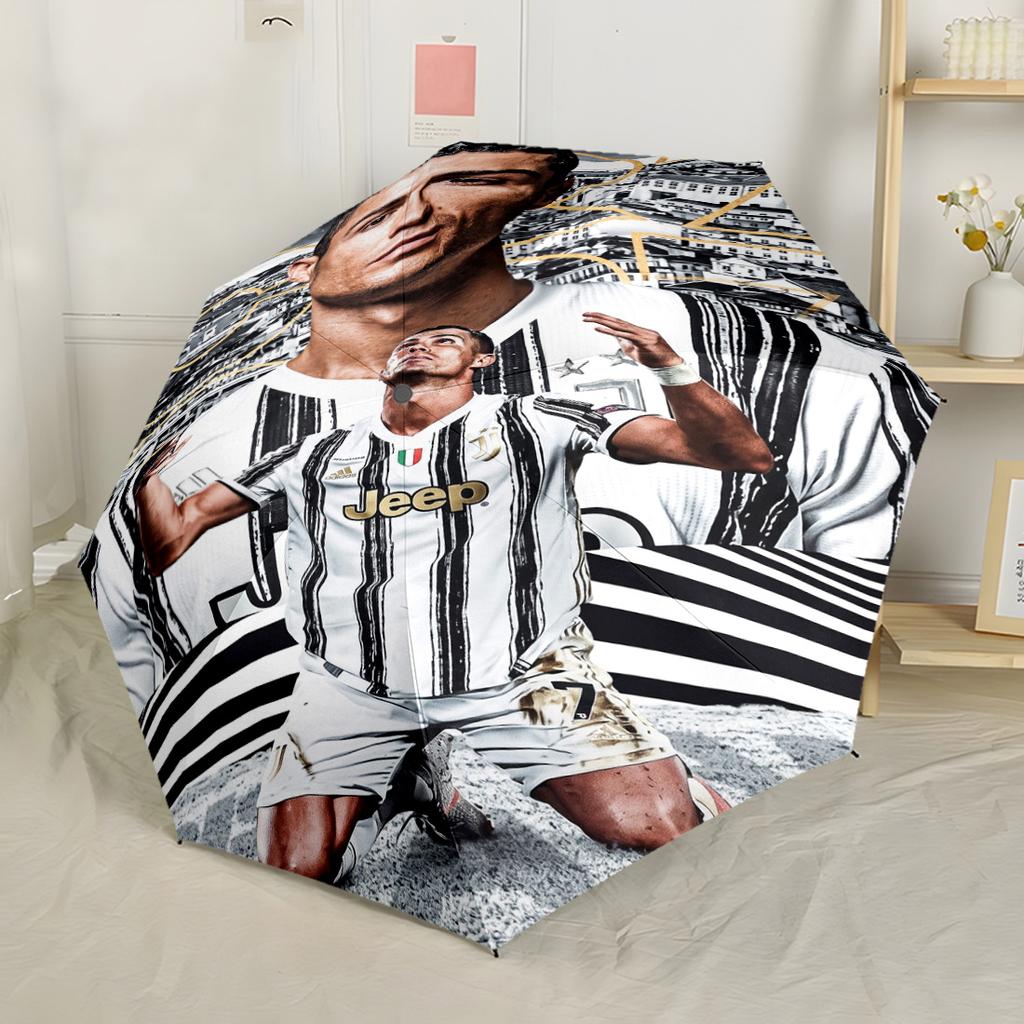 Ronaldo Juventus Celebration Compact Travel Automatic Umbrella Retractable Design with 8-Rib Durability Durable Plastic & Iron Travel Essential