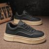 Cheap Mens White Leather Casual Shoes Thick Bottom Youth Elevated Board Shoes Fashion Trendy Man Platform Leisure Sneakers Tenis
