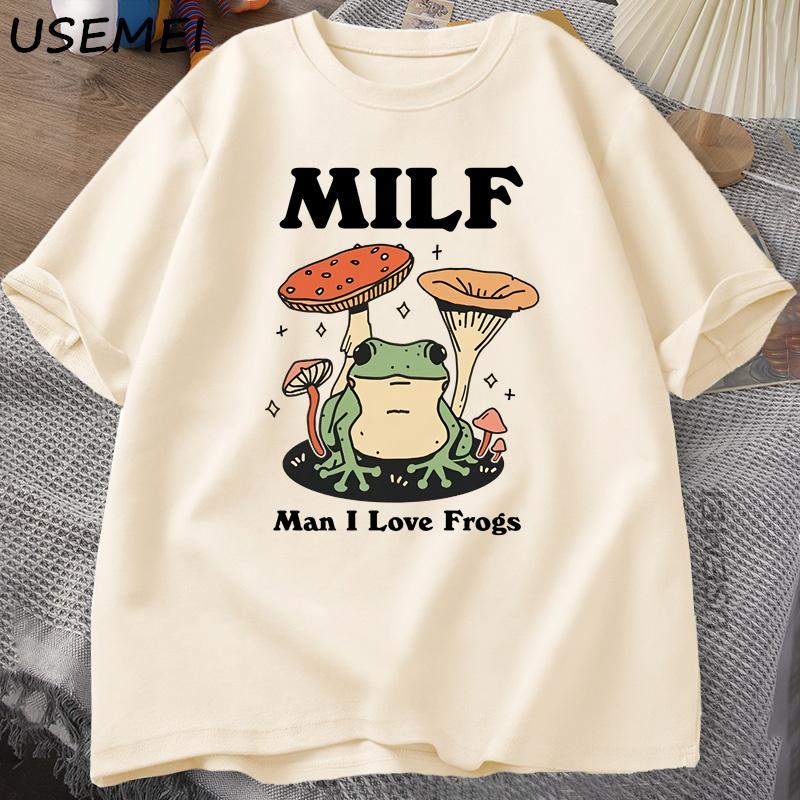 

Ретро Футболка с лягушкой Смешная футболка Лягушонок MILF Футболка в стиле коттеджкор Лягушонок Футболки для любителей лягушек-жаб Мужская одежда Футболки с коротким рукавом XS