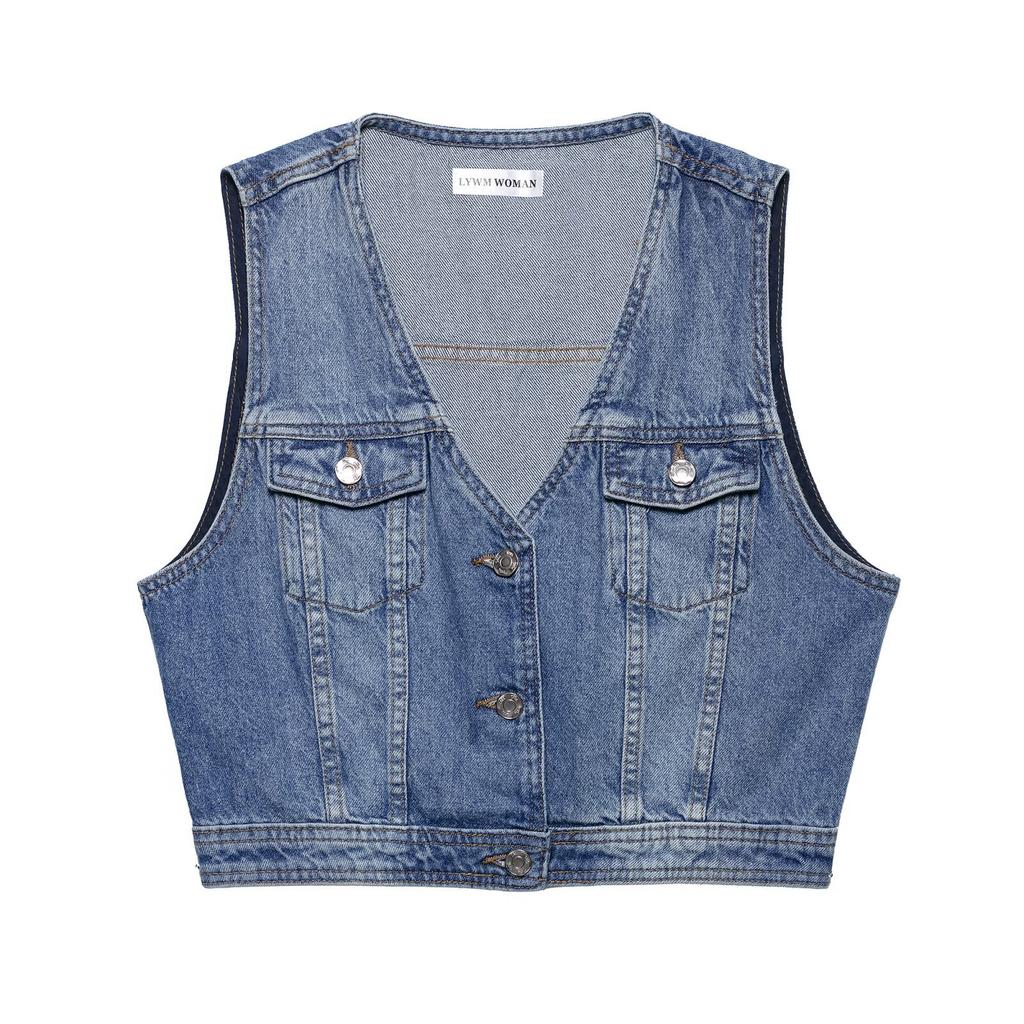 European and American French Women's Clothing Design Short Denim Vest High Waist Jeans