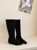 Inner Heightening Suede Square Head Boots for Women 2025 Autumn and Winter New Models But Knee High Boots Korean Version Sleeve Fashion Boots for Wo