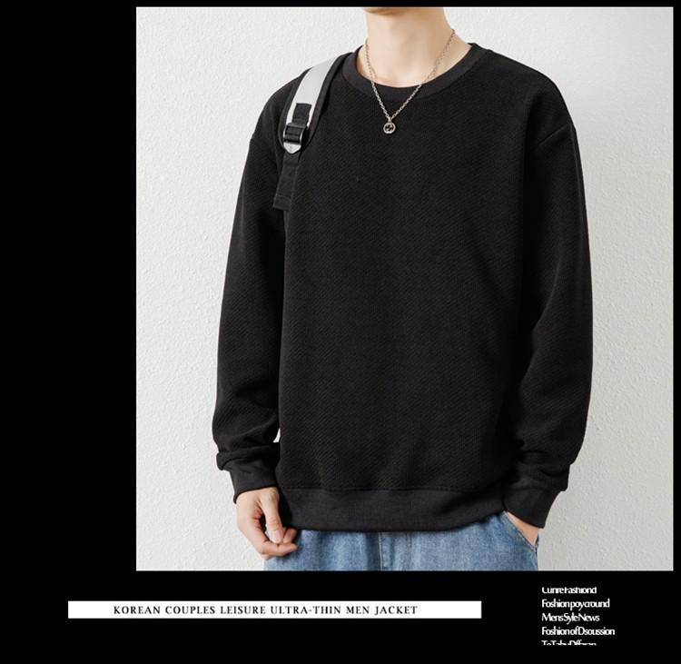 Woodpecker Men's Waffle Knit Long Sleeve T-Shirt - Round Neck, Thick Cotton, Versatile Casual Base Layer for Spring and Autumn