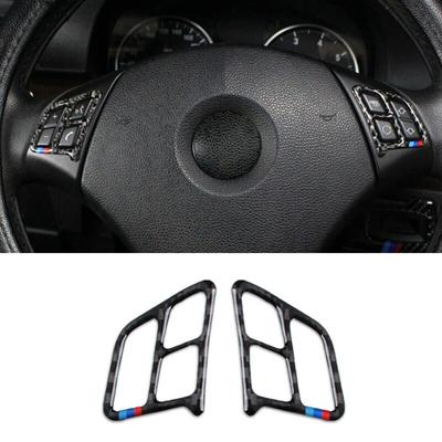 2PCS Carbon Fiber Car Steering Wheel Button Frame Decorative Stickers Interior Accessories For BMW 3 Series E90 E92 2005-2012